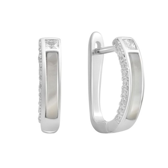 Серебряные серьги с фианитами, перламутром