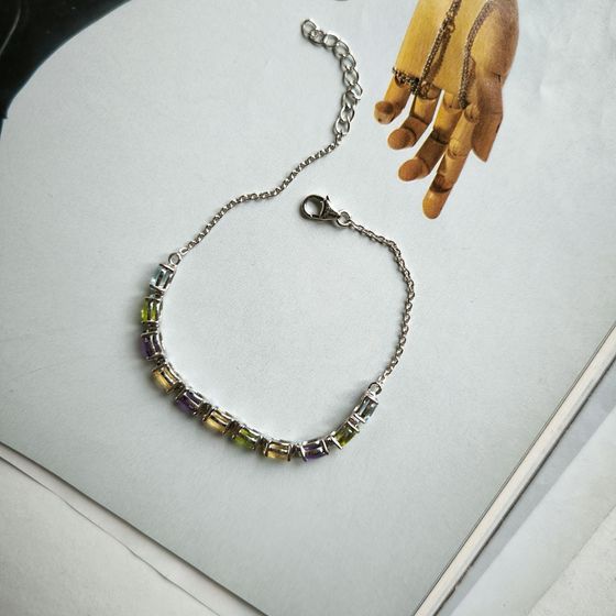 Серебряный браслет с аметистом, цитрином, хризолітом, топазом, фианитами