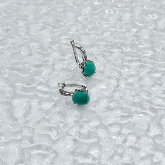 Серебряные серьги с изумрудом 4.782ct, фианитами