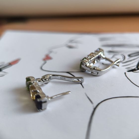 Серебряные серьги с аметистом 2.352ct, цитрином, хризолітом