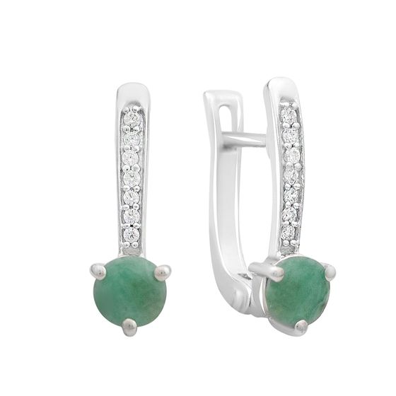 Серебряные серьги с изумрудом 1.192ct, фианитами