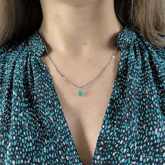 Серебряная подвеска с изумрудом, фианитами