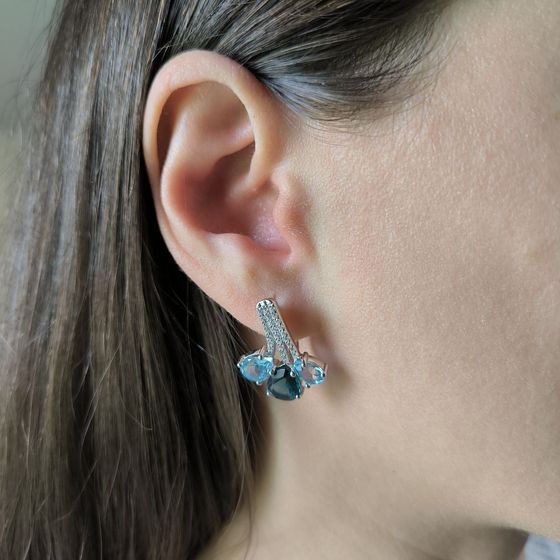 Серебряные серьги с топазом Лондон Блю 7.85ct, топазом