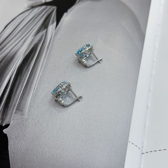 Серебряные серьги с топазом 12.432ct, фианитами