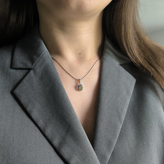 Серебряная подвеска с мистик топазом 1.098ct, фианитами