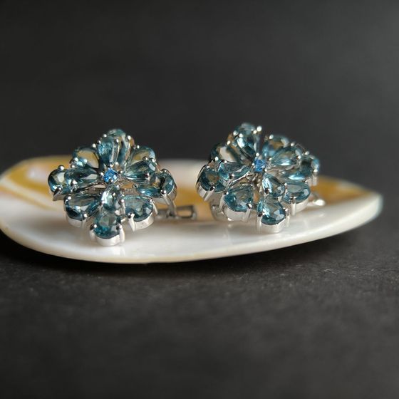 Серебряные серьги с топазом Лондон Блю 6.088ct, топазом