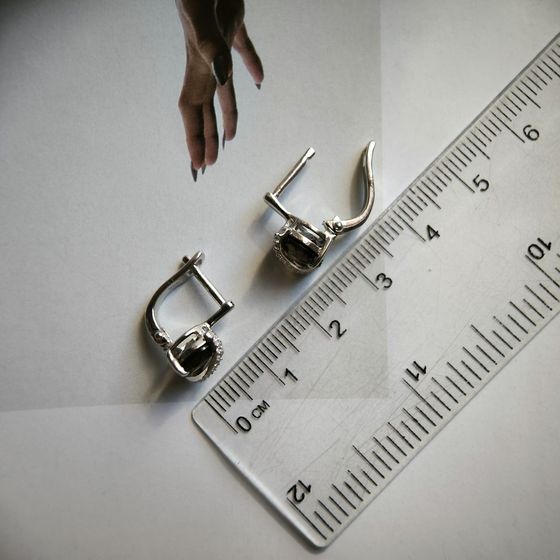 Серебряные серьги с раухтопазом (дымчатым кварцем) 3.465ct, фианитами