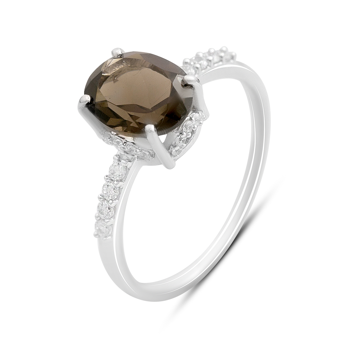 Серебряное кольцо с раухтопазом (дымчатым кварцем) 2.12ct, фианитами