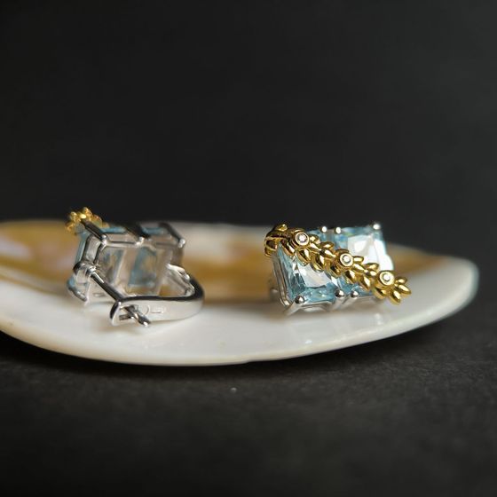 Серебряные серьги с топазом, фианитами