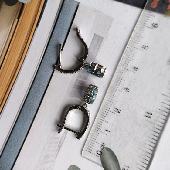 Серебряные серьги с топазом Лондон Блю 2.105ct