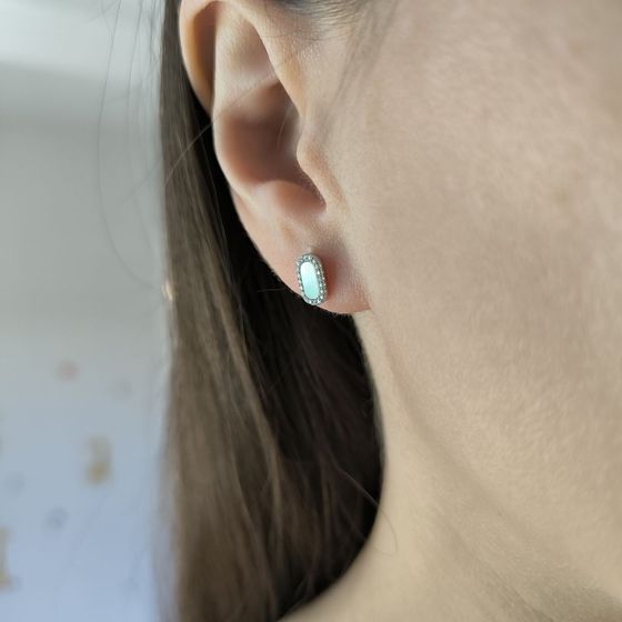 Серебряные серьги с перламутром, фианитами