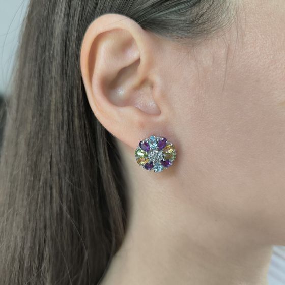 Серебряные серьги с аметистом 5.812ct, цитрином, хризолітом, топазом