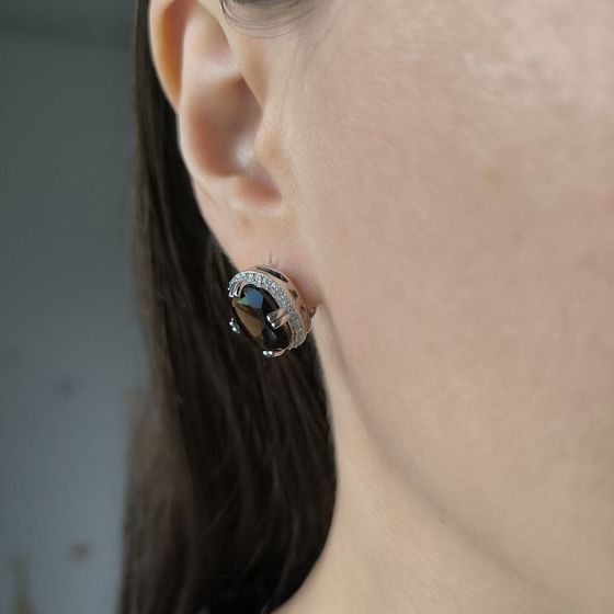 Серебряные серьги с раухтопазом (дымчатым кварцем) 10.34ct, фианитами