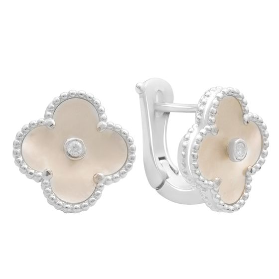 Серебряные серьги с перламутром, фианитами