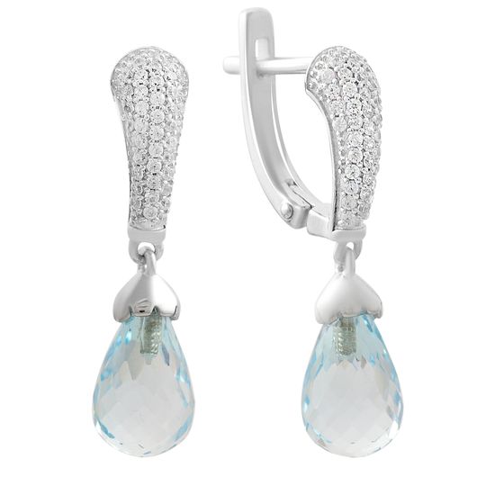 Серебряные серьги с топазом 9.483ct, фианитами