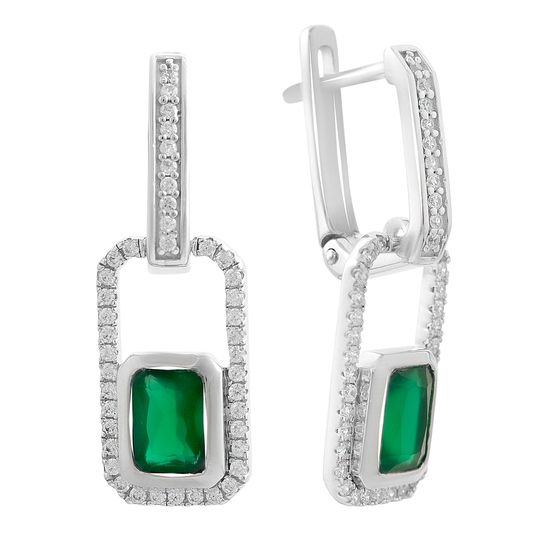 Серебряные серьги с агатом 2.713ct, фианитами