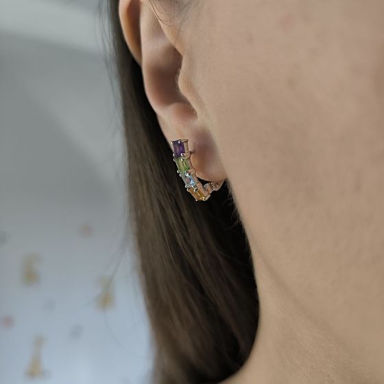 Серебряные серьги с аметистом 3.007ct, цитрином, хризолітом