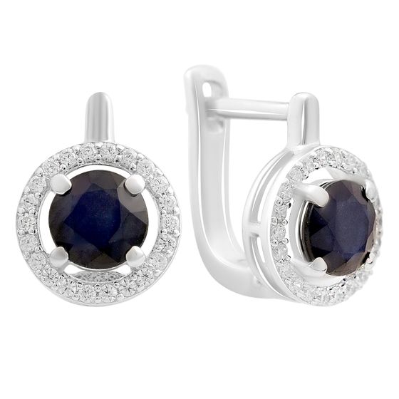 Серебряные серьги с сапфиром 2.628ct, фианитами