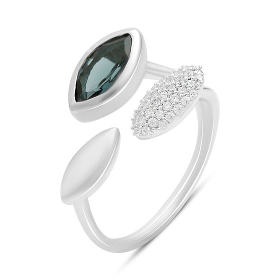 Серебряное кольцо с топазом Лондон Блю 1.283ct, фианитами