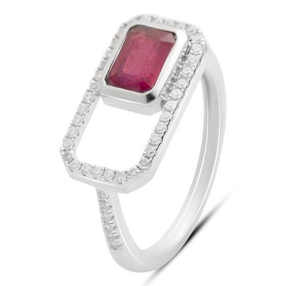 Серебряное кольцо с рубином 1.868ct, фианитами