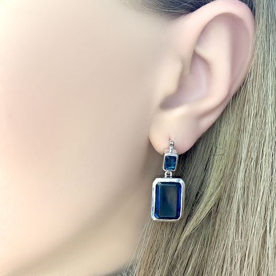 Серебряные серьги с топазом Лондон Блю 12.903ct
