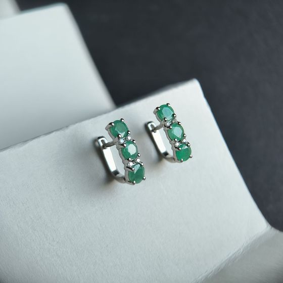 Серебряные серьги с изумрудом 3.263ct