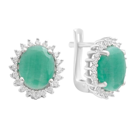 Серебряные серьги с изумрудом 5.635ct, фианитами