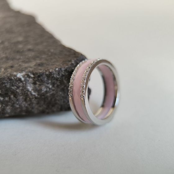Серебряное кольцо с керамикой, фианитами
