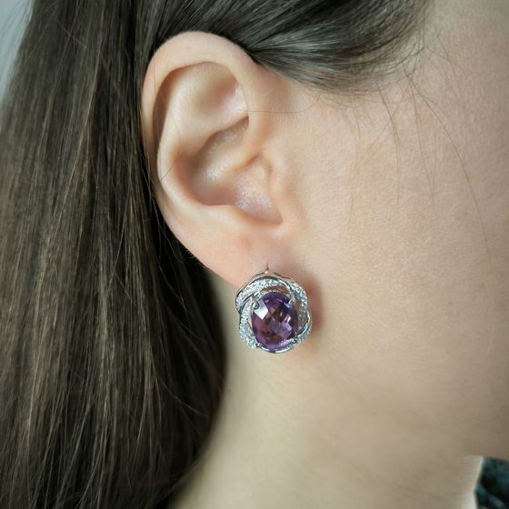 Серебряные серьги с аметистом 10.688ct