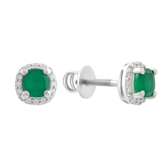 Серебряные серьги с агатом 1.452ct, фианитами