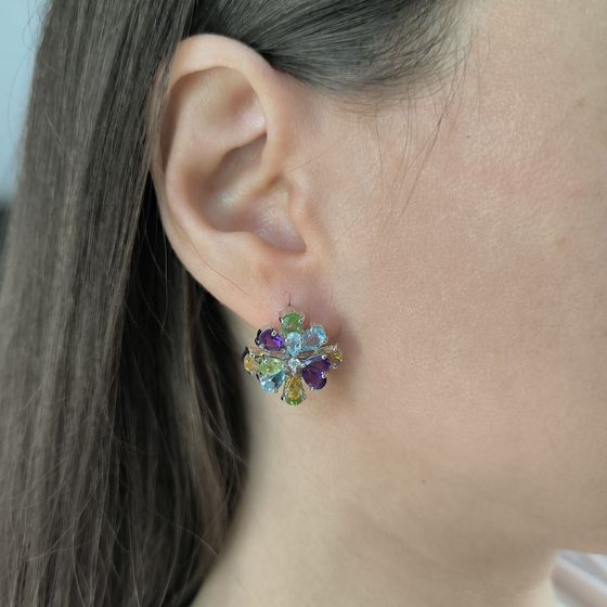 Серебряные серьги с аметистом 8.24ct, цитрином, хризолітом, топазом