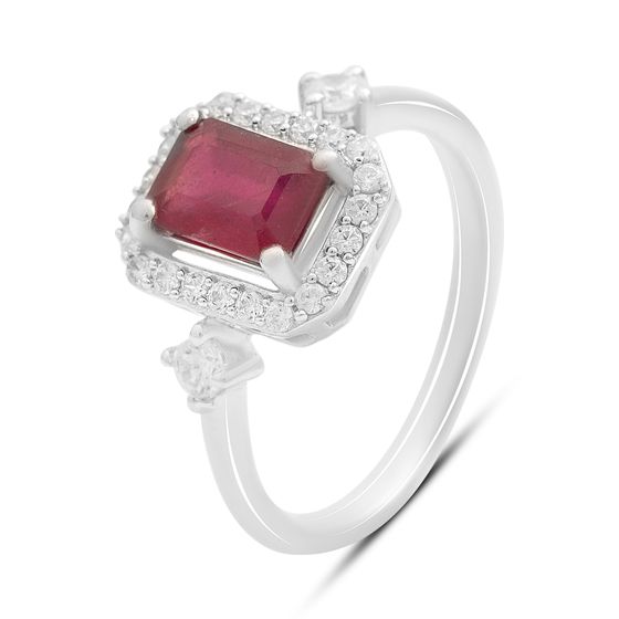 Серебряные серьги с рубином 3.754ct, фианитами