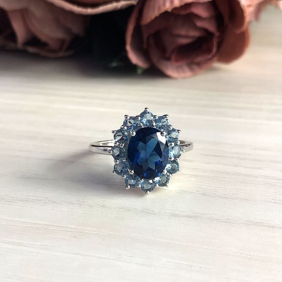 Серебряное кольцо с топазом Лондон Блю 3ct