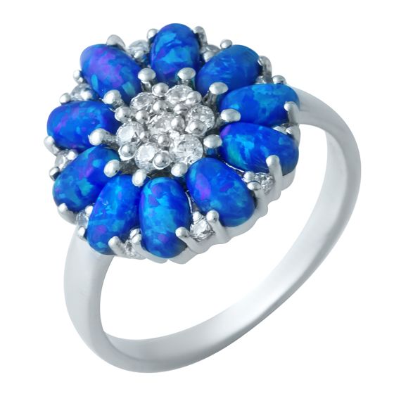 Серебряное кольцо с опалом 0.889ct, фианитами
