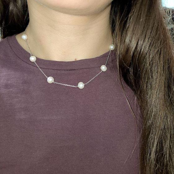 Серебряное колье с жемчугом барочным