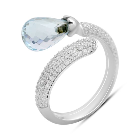 Серебряное кольцо с топазом 5.49ct, фианитами