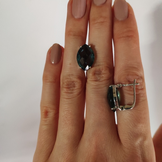 Серебряные серьги с топазом Лондон Блю 9.68ct