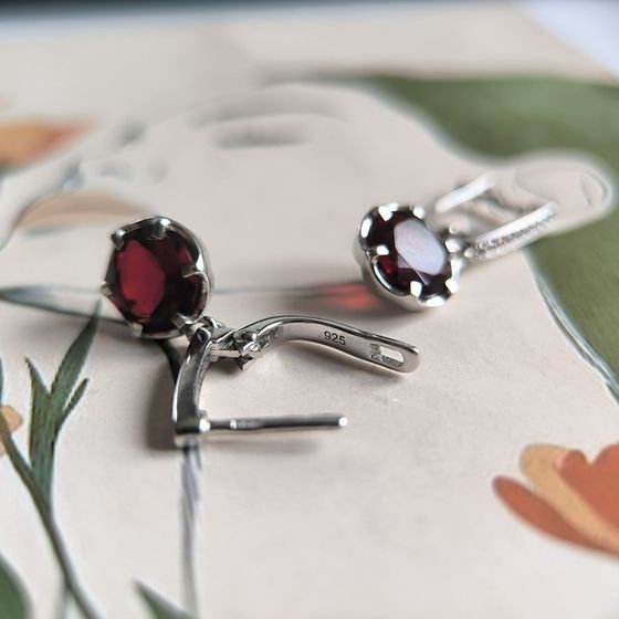 Серебряные серьги с гранатом nano 3.92ct, фианитами