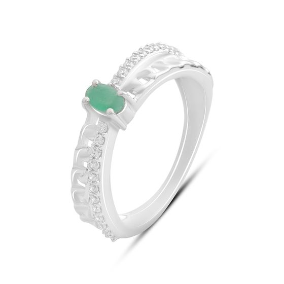 Серебряное кольцо с изумрудом, фианитами