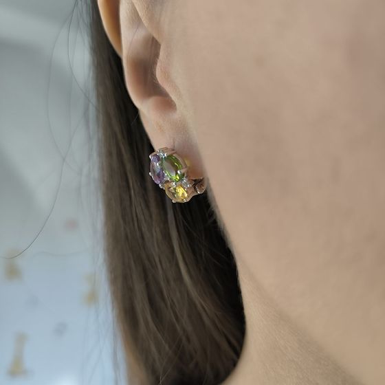 Серебряные серьги с аметистом 6.621ct, цитрином, хризолітом