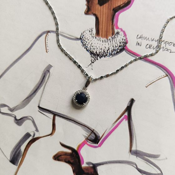 Серебряная подвеска с сапфиром 2.995ct, фианитами