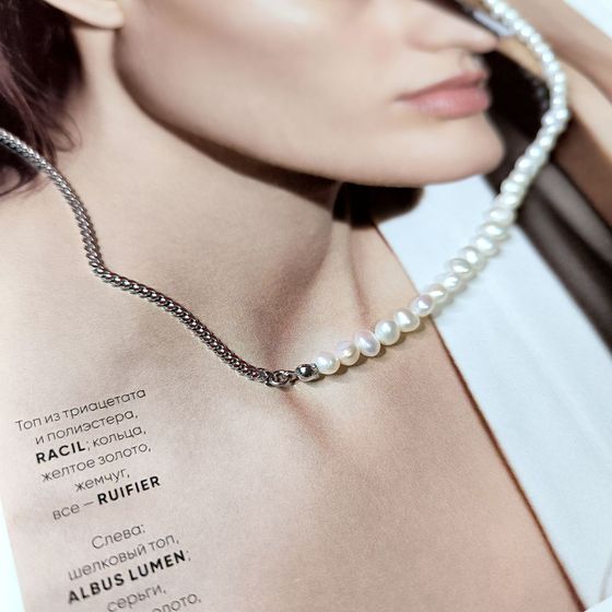 Серебряное колье с жемчугом барочным