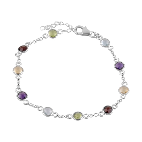 Серебряный браслет с аметистом 4.933ct, топазом, цитрином nano, гранатом