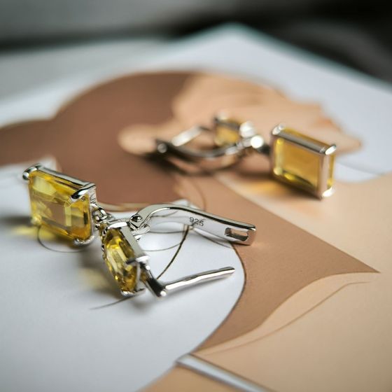 Серебряные серьги с цитрином nano 7.813ct