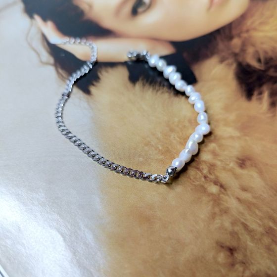 Серебряный браслет с жемчугом барочным