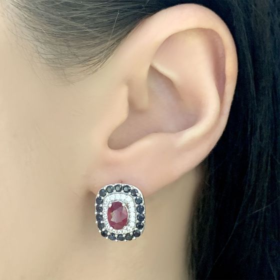 Серебряные серьги с рубином 4.575ct, сапфиром