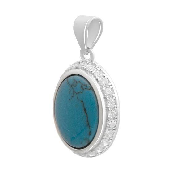 Серебряная подвеска с фианитами, бирюзой