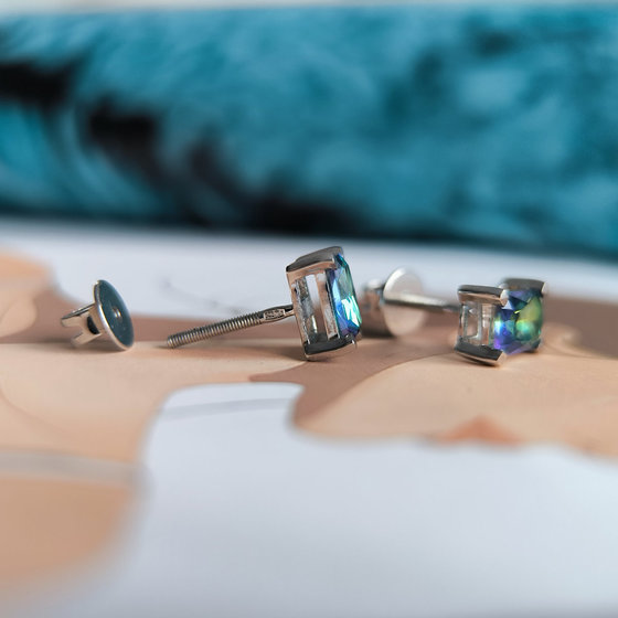 Серебряные серьги с мистик топазом 1.292ct