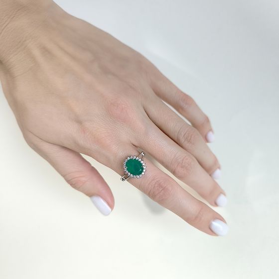 Серебряное кольцо с агатом, фианитами