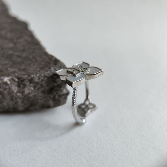 Серебряное кольцо с перламутром, фианитами